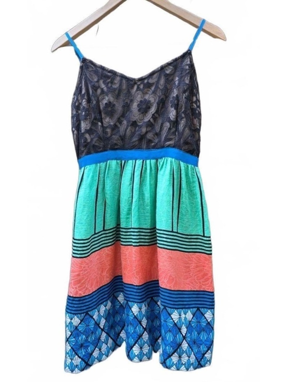 Tracy Reese Anthropologie Silk Linen Lace Colorblock Sundress Multi 4P - Picture 3 of 15
